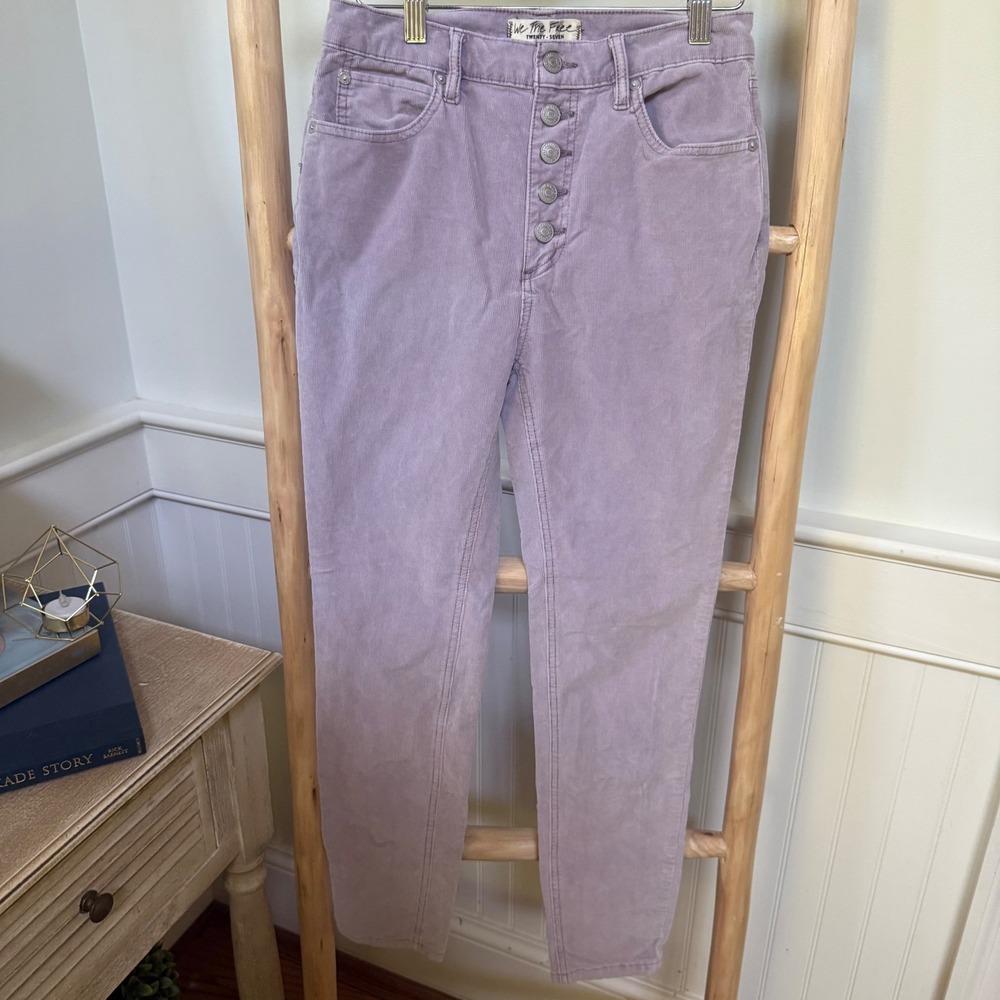 We The Free Free People Lavender Purple Corduroy High Rise Button Fly Pants 27